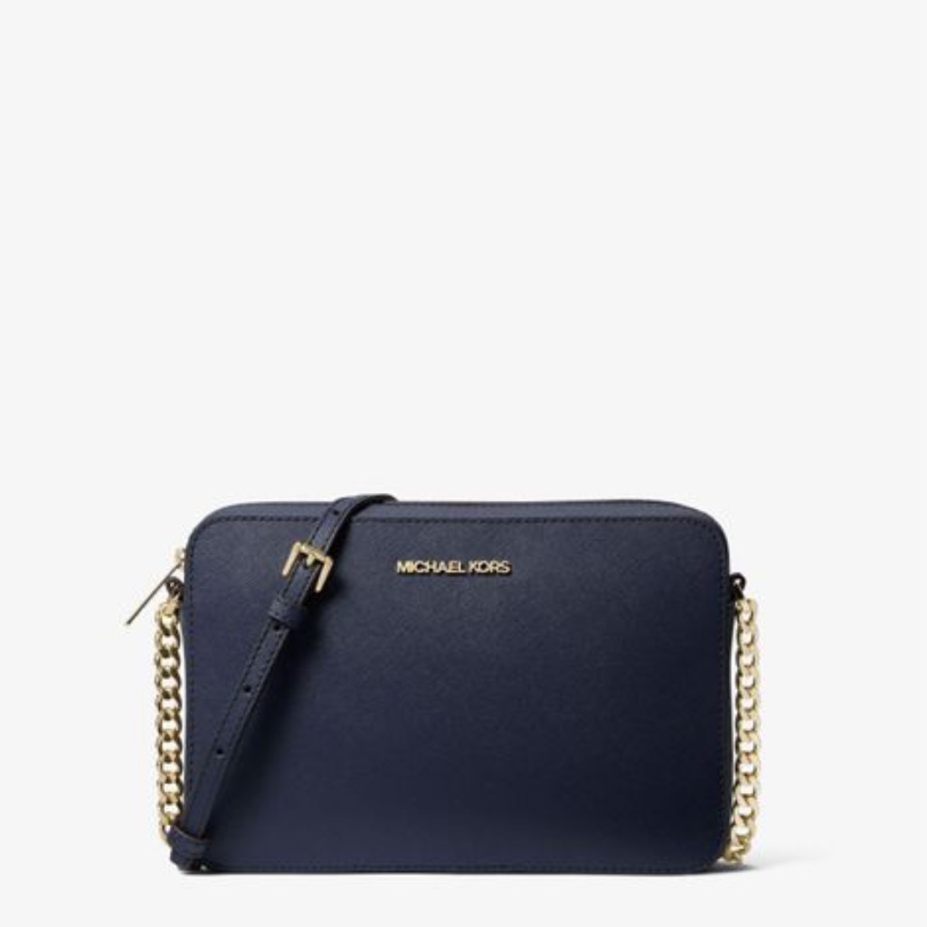 Michael Kors Jet Set Large Saffiano Leather Crossbody Bag In Navy